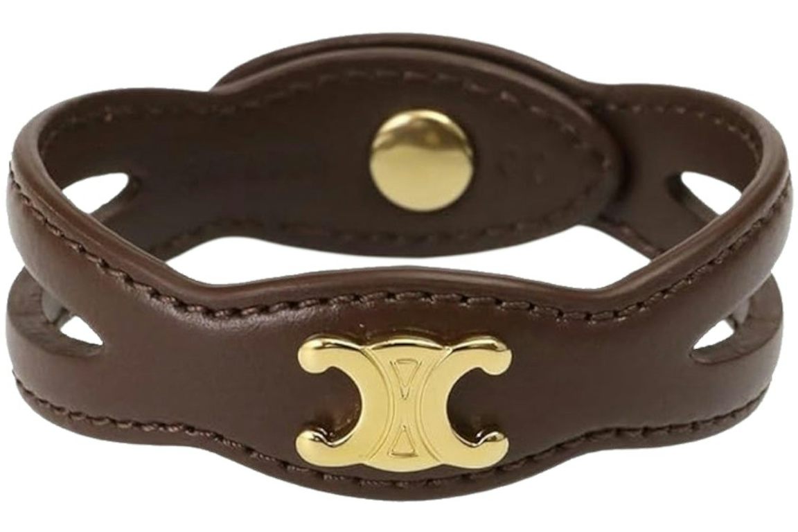 Celine Les Cuirs Celine Calfskin and Brass with Gold Finish Bracelet Gold/Chestnut