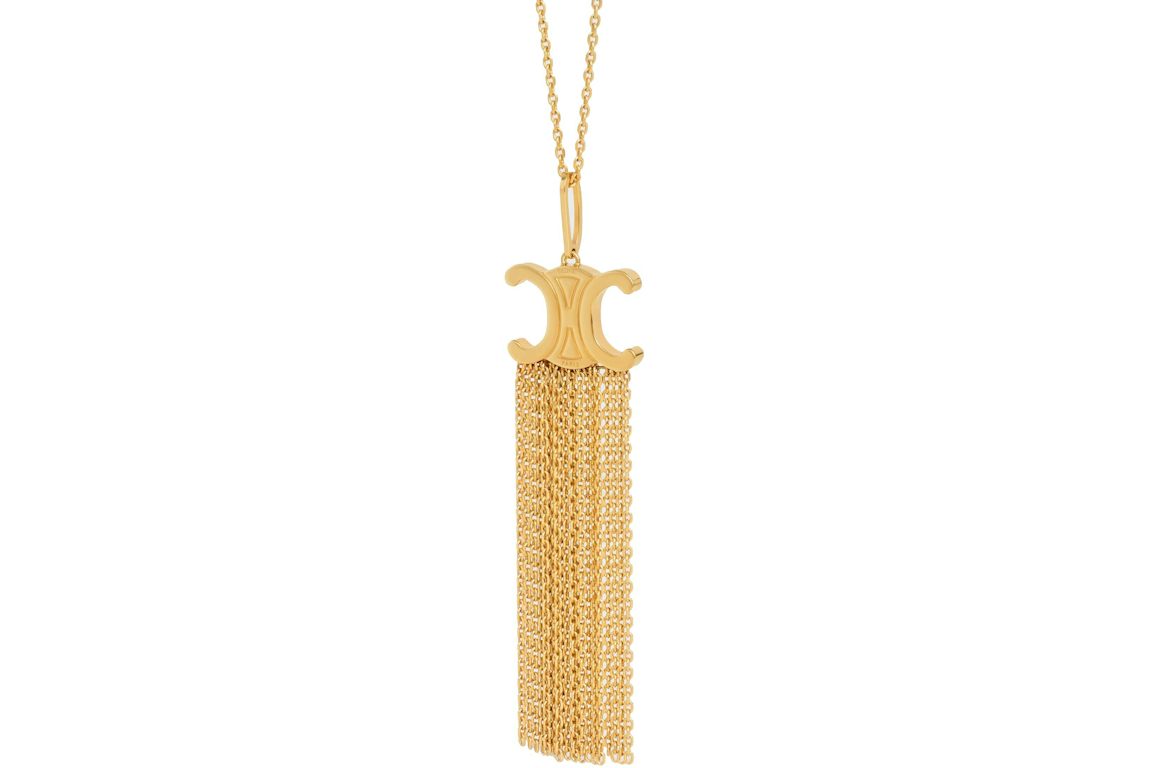 Celine Triomphe Folk Fringe Long Necklace in Brass Necklace in Brass Gold