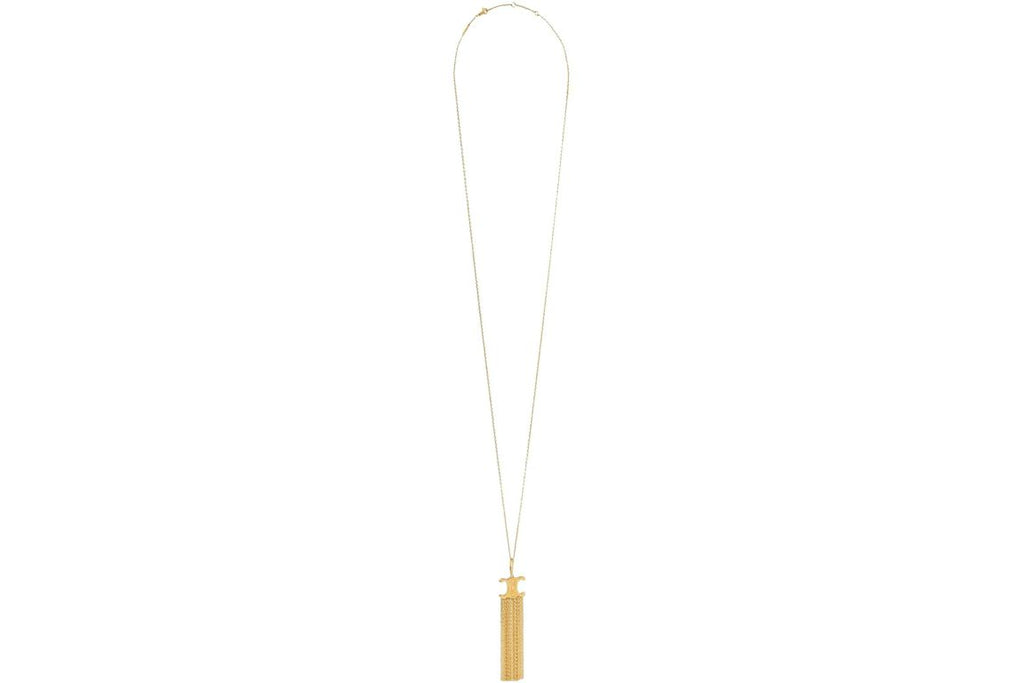 Celine Triomphe Folk Fringe Long Necklace in Brass Necklace in Brass Gold