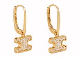 Celine Triomphe Rhinestone Earrings in Brass with Gold Finish and Crystals Gold