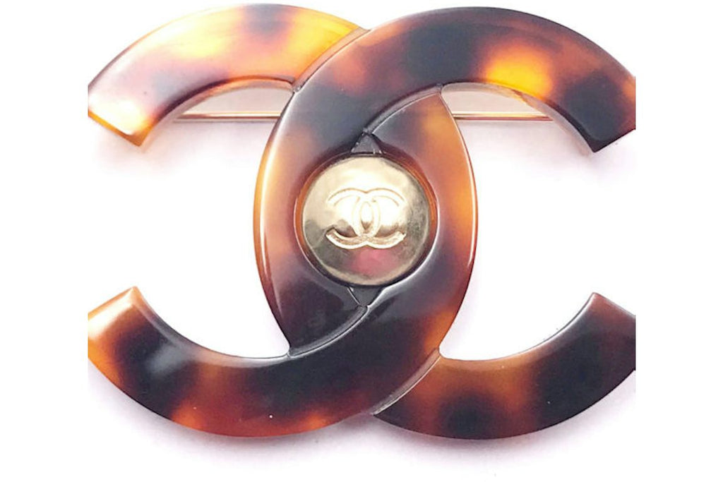 Chanel Classic CC Brooch Faux Tortoise Brown