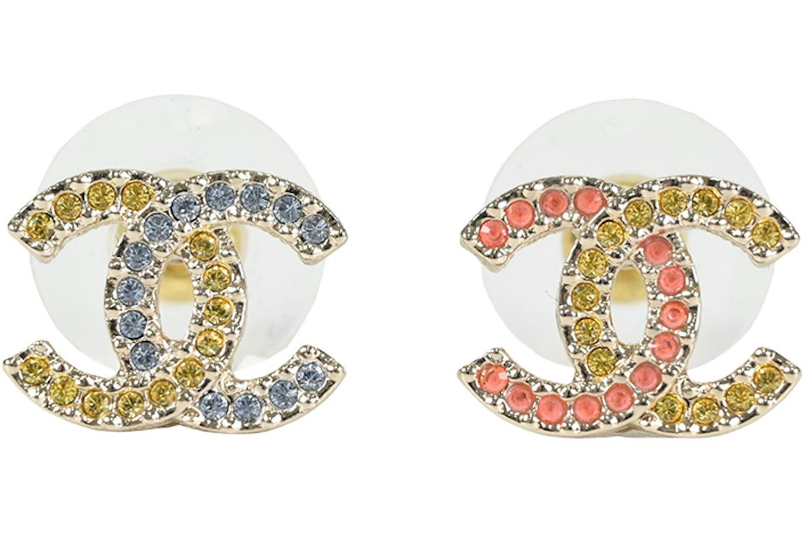 Chanel Colorful Rhinestone CC Earrings Multi