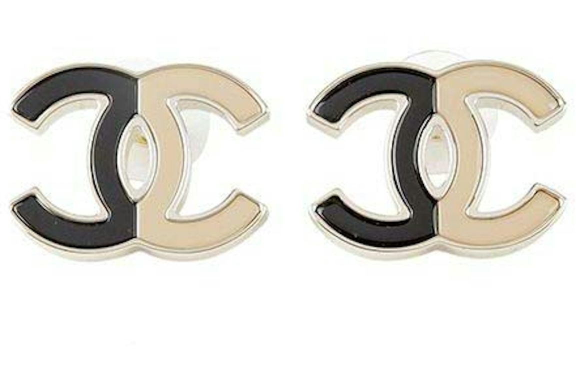 Chanel Dual Color CC Logo Earrings Beige/Black (AB9894)