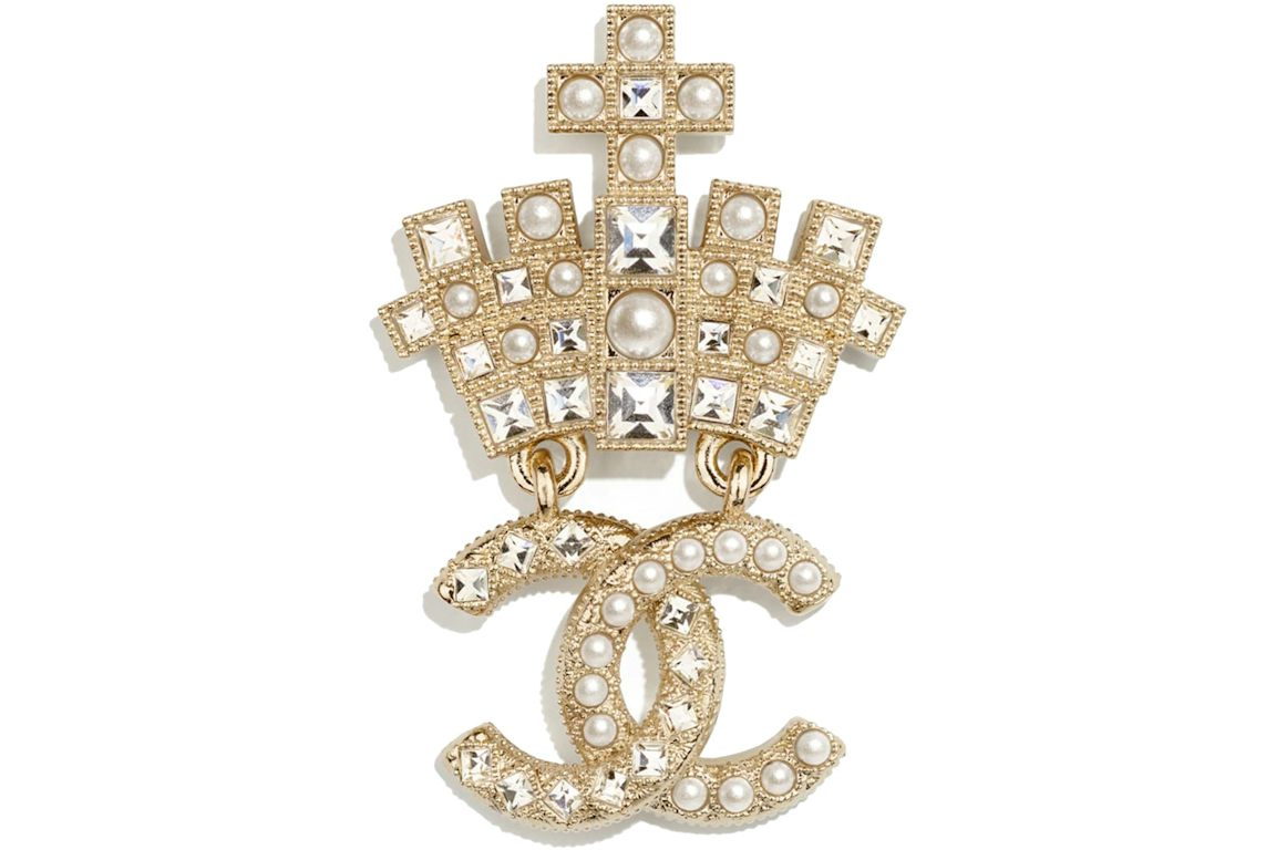 Chanel Logo Brooch Gold/Pearl/Crystal