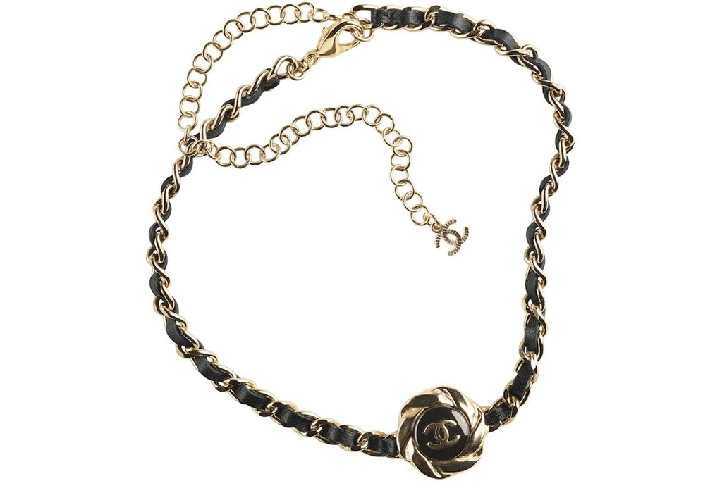 Chanel Metal/Calfskin Choker Necklace Gold/Black