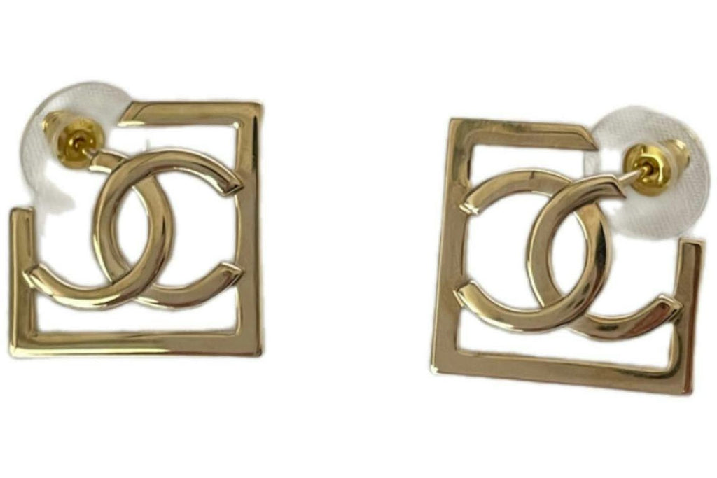 Chanel Square CC Logo Hoop Earrings Small Gold (ABB739)