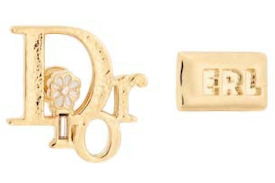 Dior x ERL Earrings Gold-Finish Brass with White Enamel and White Crystals