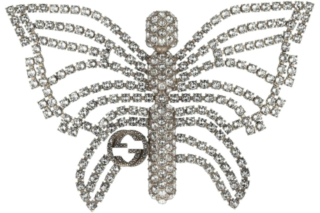Gucci Crystal Embellished Butterfly Brooch Silver