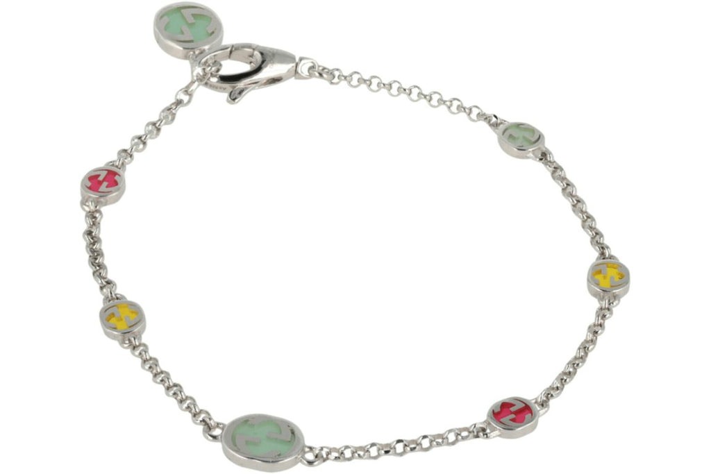 Gucci Sterling Silver Enamel Interlocking G Bracelet Silver