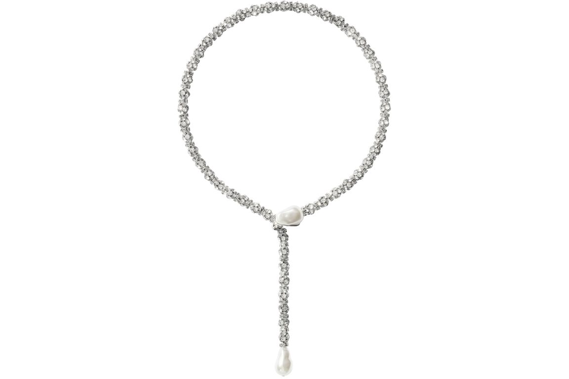 H&M x Magda Butrym Rhinestone-Chain Lariat Necklace Silver-Colored