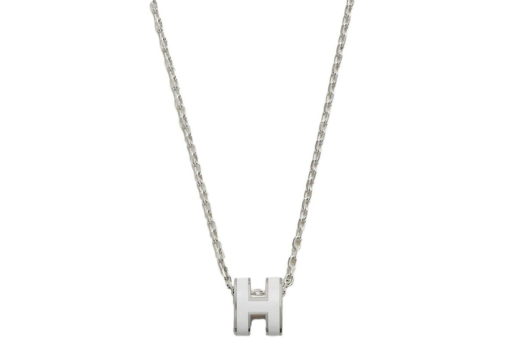 Hermes Mini Pop H Pendant Palladium-tone Blanc