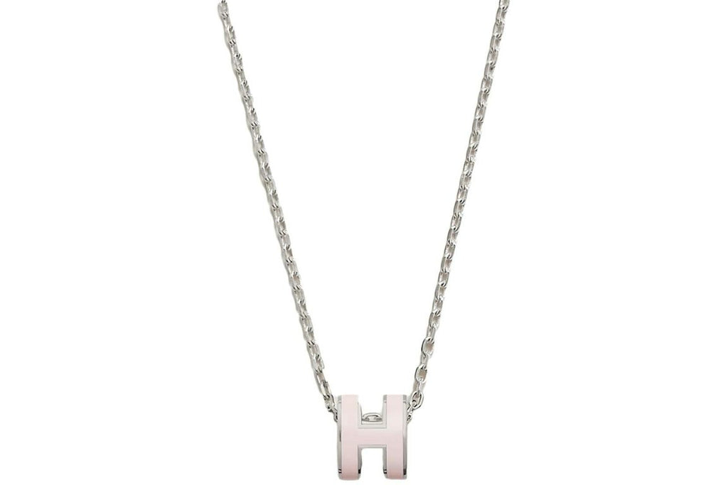 Hermes Mini Pop H Pendant Palladium-tone Rose Dragee