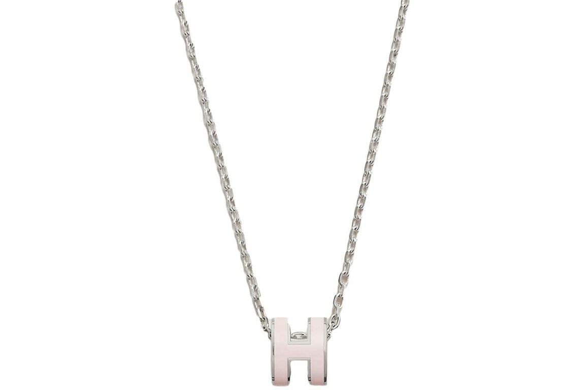 Hermes Mini Pop H Pendant Palladium-tone Rose Dragee