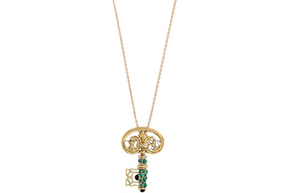 Louis Vuitton Key Brooch Necklace Hawk's Eye Stone Gold