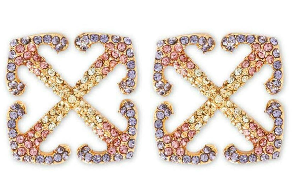 Off-White Arrows-Shape Crystal-Embellished Earrings Gold/Multicolor