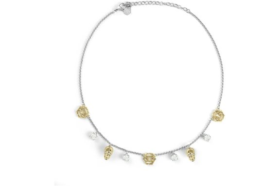Philipp Plein 3D $kull Crystal Cable Chain Necklace Two Tone