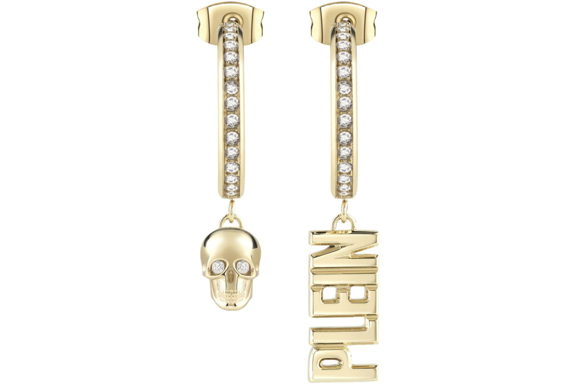 Philipp Plein Lettering Crystal Hoop Earrings Gold