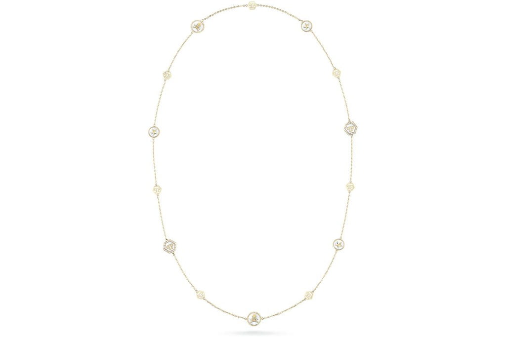Philipp Plein Plein Mini Logo Crystal Cable Chain Necklace Gold