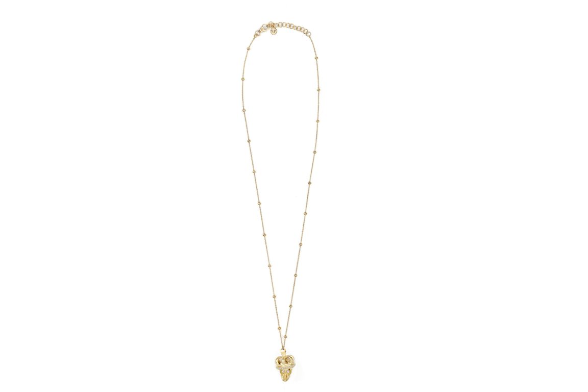 Philipp Plein $kull Crown Crystal Cable Chain Necklace Gold
