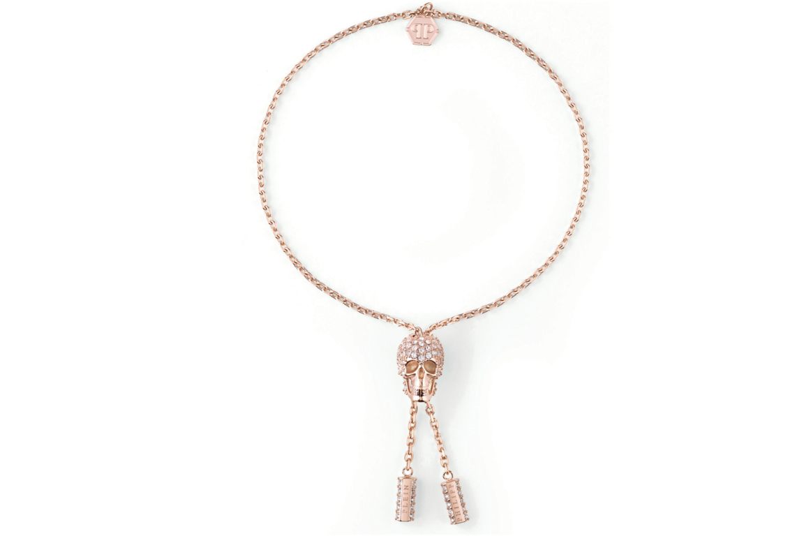 Philipp Plein Sliding $kull Crystal Cable Chain Bracelet Rosegold