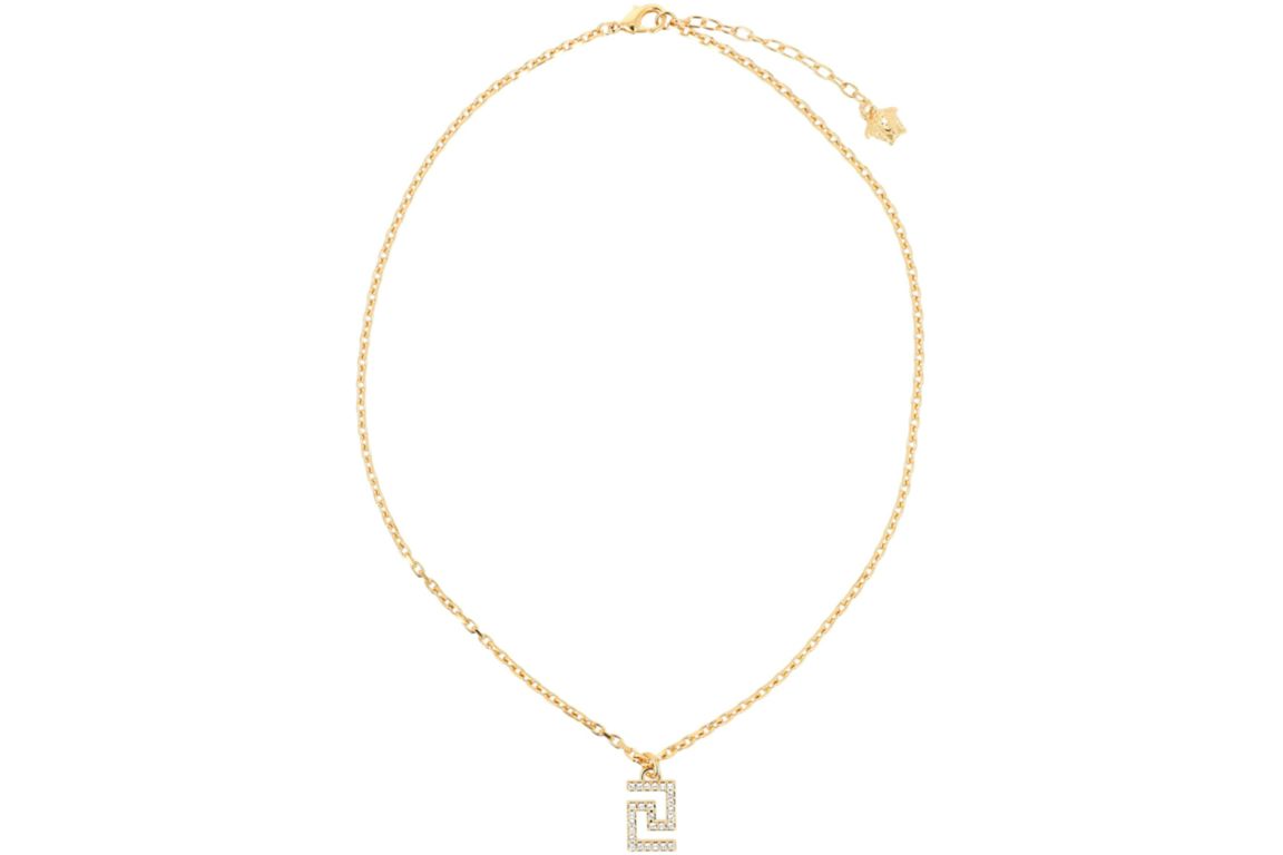 Versace Crystal Embellished Greca Necklace Gold
