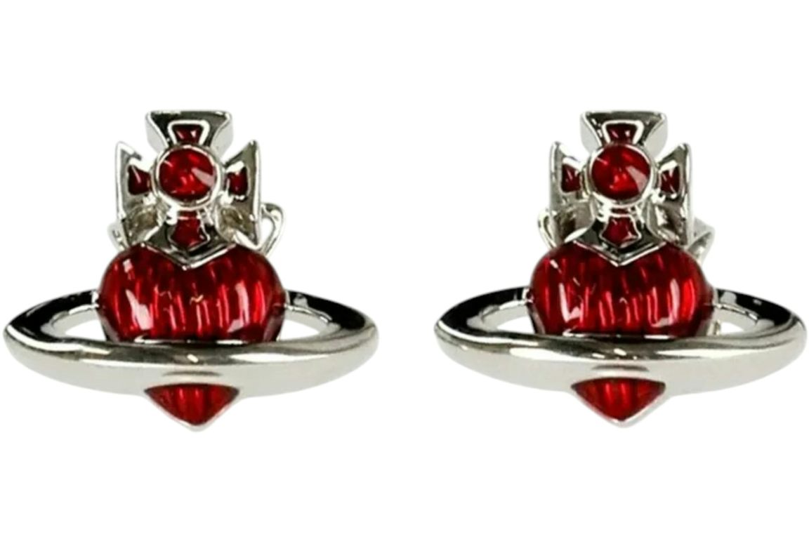 Vivienne Westwood Women's Fabianna Bas Relief Earrings Platinum/Red Enamel