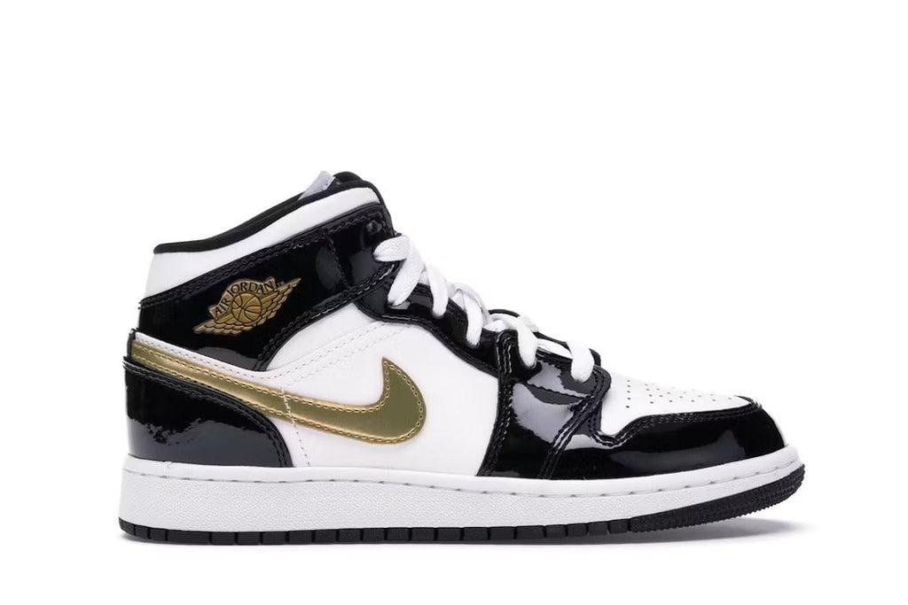 Used - Air Jordan 1 Mid Patent Black White Gold (GS) - US 5Y - catalog main image