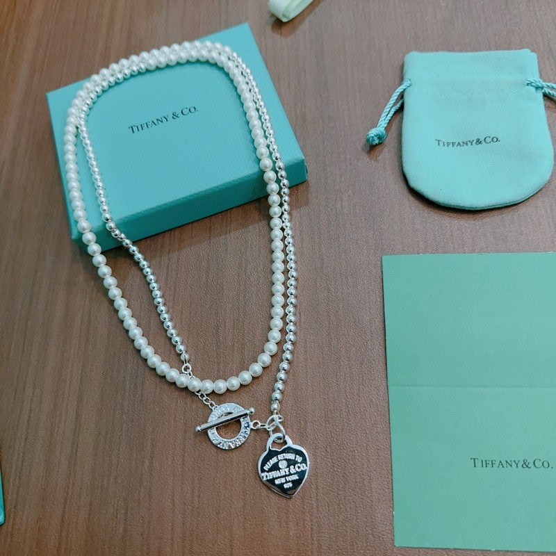 18K Return to Tiffany Heart Tag Chain Pearl Link Necklace