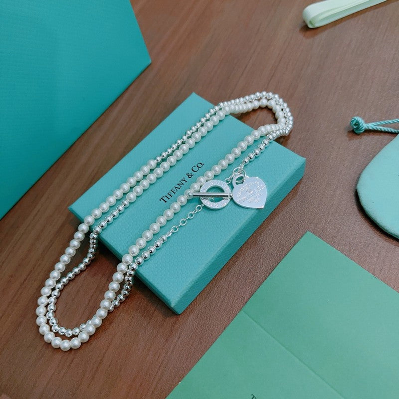 18K Return to Tiffany Heart Tag Chain Pearl Link Necklace