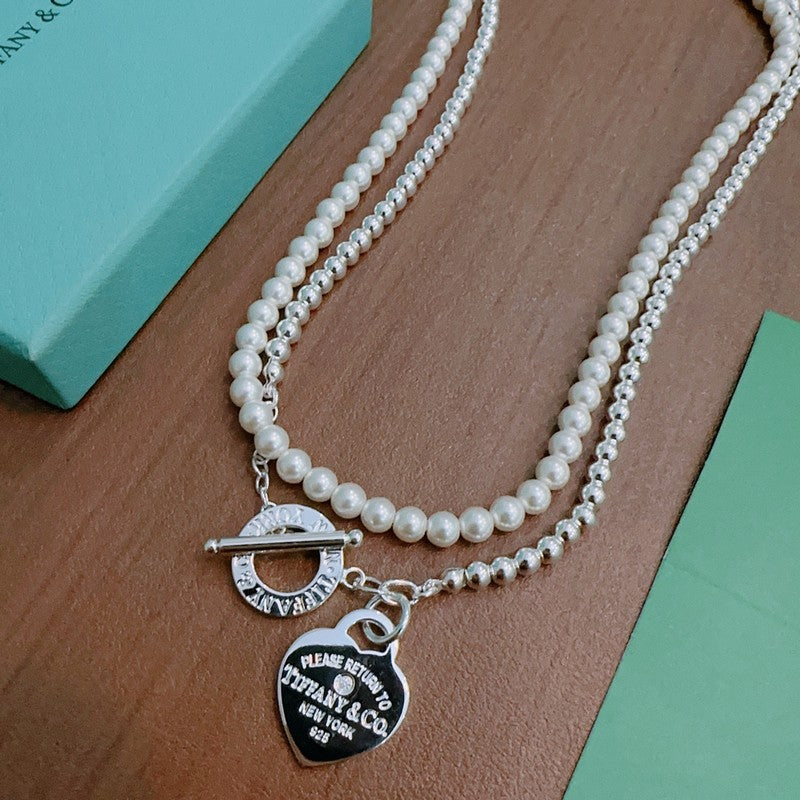 18K Return to Tiffany Heart Tag Chain Pearl Link Necklace